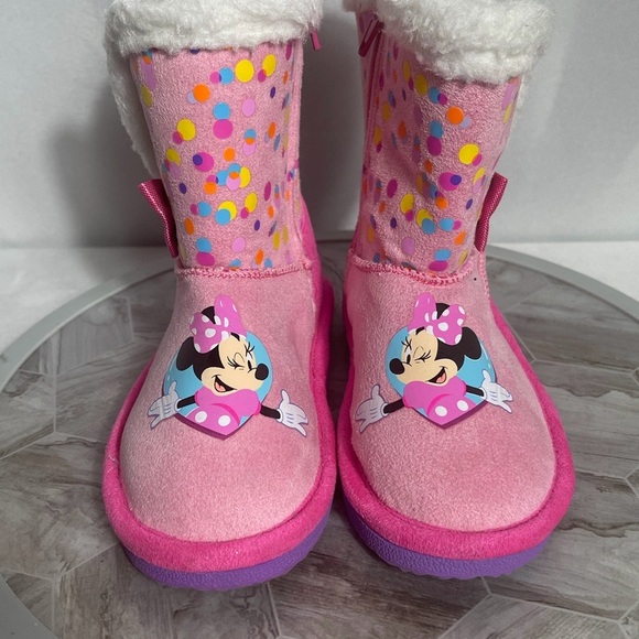 Disney Other - Disney Minnie Mouse Cozy Boots Pink Girls Size 9 Fleece Lined Winter